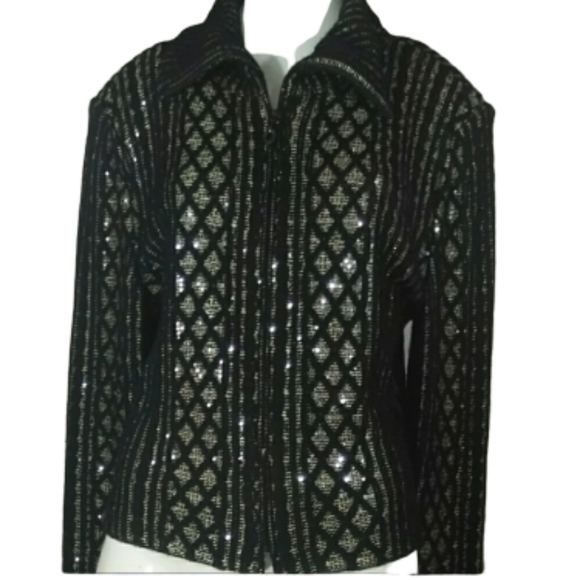 St. John Sweaters - St. John Couture sequins black gold sweater jacket